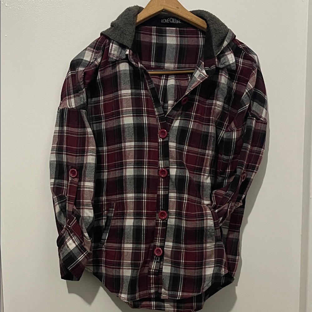 Love Culture Burgundy and Black Plaid Shirt